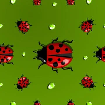Spring water drops and ladybug pattern Stock Illustration