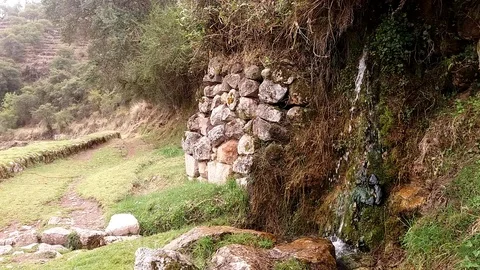 Spring water falling on the Inca trail Stock Footage 97090927