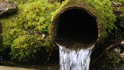 Spring water runs from a rusty pipe Stock Footage 123887496
