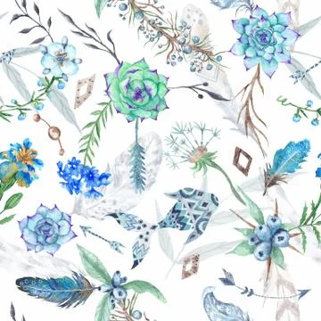 Spring Watercolor Forest Pattern Stock Illustration