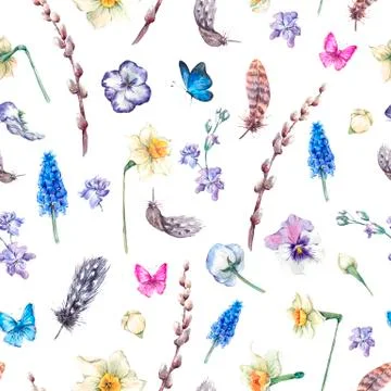 Spring watercolor pattern with daffodils Illustrazione stock