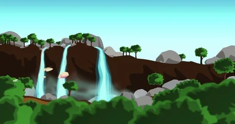 Spring Waterfall Cartoon Stock Footage 112663807