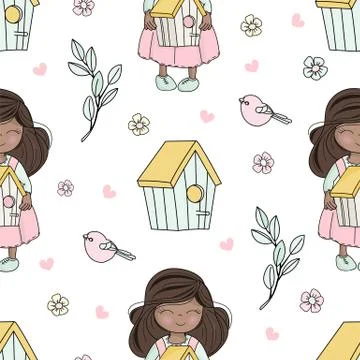 SPRING WEATHER Bloom Vector Illustration Seamless Pattern Stock Illustration