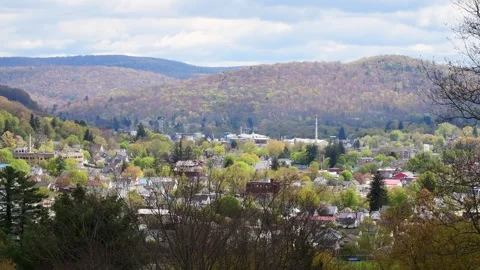 Spring weather valley town of Bradford Pa, mountain landscape Stock Footage 259434591