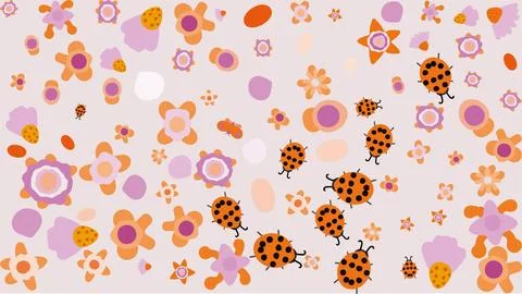 Spring Web Vector Floral Background with Butterfly, Ladybug Stock Illustration