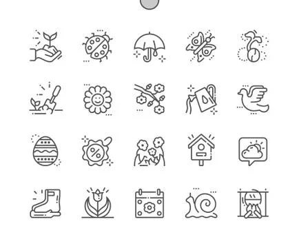 Spring Well-crafted Pixel Perfect Vector Thin Line Icons Stock Illustration