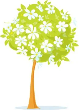 ..Spring White Flower Tree or Blooming Apple Tree - Vector Illustration Stock Illustration
