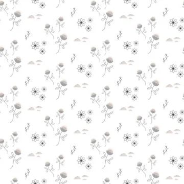 Spring wild flower light grey field seamless pattern Illustrazione stock