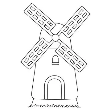 Spring Windmill Isolated Coloring Page for Kids Stock Illustration