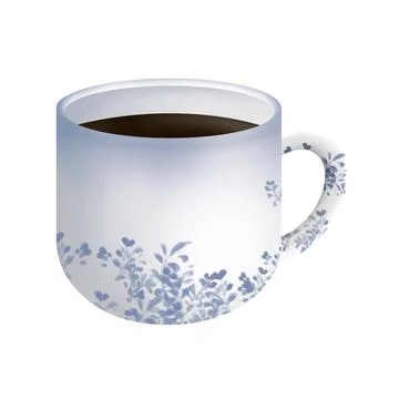 Spring Winter Hot Cocoa White Blue Ceramic Cup Clipart 스톡 일러스트
