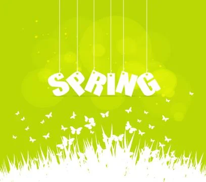 Spring word hanging on a strings Stock Illustration