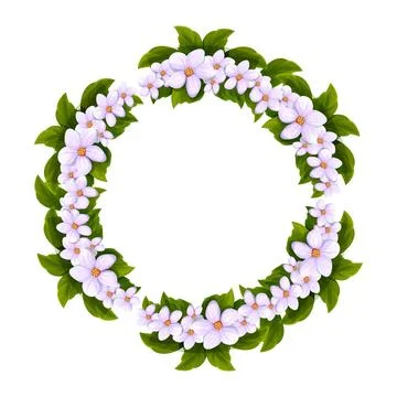 Spring wreath cherry blossom circle frame, border decoration with flowers and Illustrazione stock