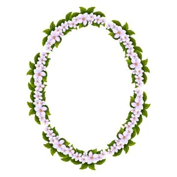 Spring wreath cherry blossom circle frame, border decoration with flowers and Illustrazione stock