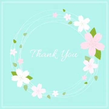 Spring wreath with cherry blossom on light green background for thank you car Stock Illustration