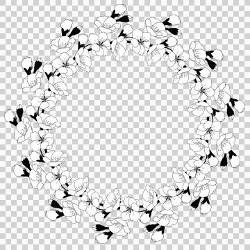 Spring wreath of cherry blossoms. Round frame with space for text. Template Stock Illustration