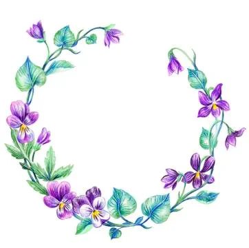 Spring wreath of violet flowers Stock Illustration