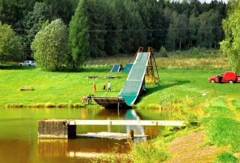 Springboard in summer Stock Photos