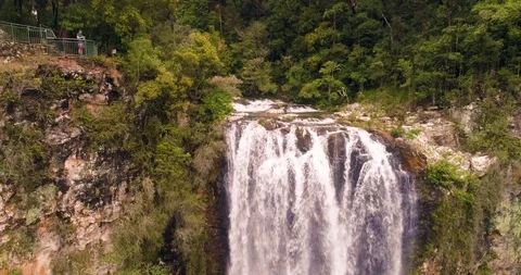 Springbrook waterfall areal shot from right to left in spring Stock Footage 97209467