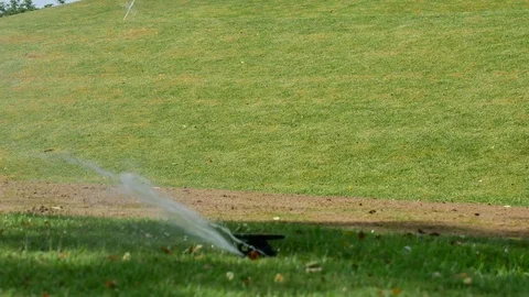 Springer watering the grass around Stock Footage 76444656