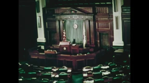 SPRINGFIELD - 1976 - An empty Senate Chamber inside the Illinois State Capitol Stock Footage 340587354