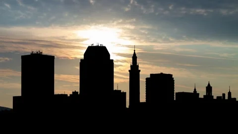 Springfield Downtown Skyline at Sunrise Time Lapse  with Colorful Clouds, USA Stock Footage 276179006