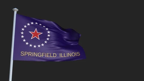 Springfield Illinois - Loopable 3D flag animation with Alpha Channel and Tran Stock Footage 91053345