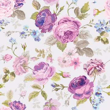 Spring,Flowers,Background,-,Seamless,Floral,Shabby,Chic,Pattern Illustrazione stock