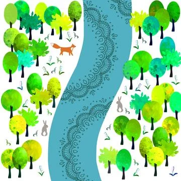 SpringForestRiver Stock Illustration