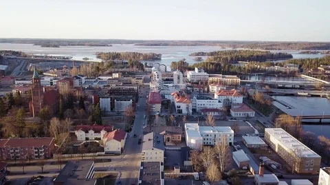 Springtime aerial view of town of Savonlinna in Finland Stock Footage 116089953