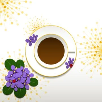 Springtime African Violet with Cup of Coffee Stock Illustration