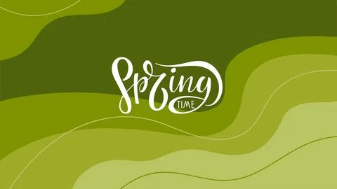 Springtime calligraphy lettering on Abstract Spring, green nature background Stock Illustration