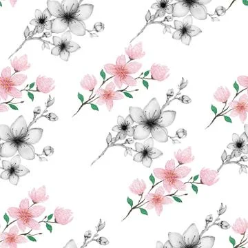 Springtime cherry blossom branches seamless pattern Stock Illustration