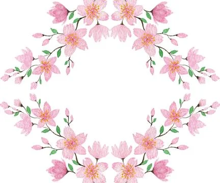 Springtime cherry blossom wreath Stock Illustration