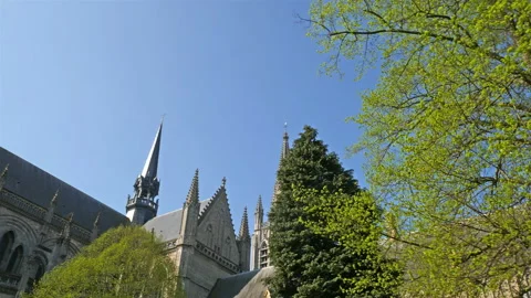 Springtime in cities of Belgium :  St Martin's Cathedral, Ypres Stock Footage 106758662