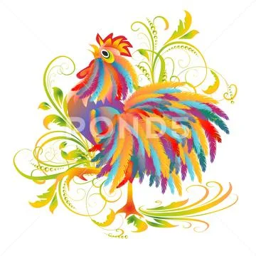 Springtime colorful rooster Stock Illustration