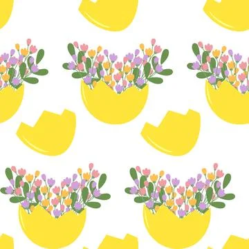 Springtime composition in Colorful Cracked Eggshell Seamless Pattern Spring Stock Illustration