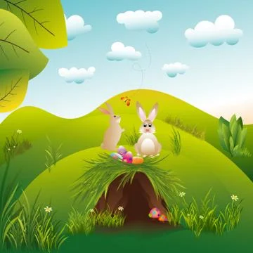 Springtime easter holiday landscape wallpaper Stock Illustration