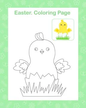Springtime Easter holiday scene green grass, little chicken Stock Illustration