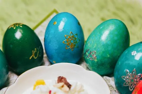 Springtime Easter Orthodox Celebration. Colored Eggs. Fotos de archivo