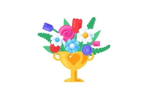Springtime flowers in a golden goblet in solid cartoon style Stockillustratie