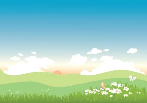 Springtime landscape background illustration. Stock Illustration