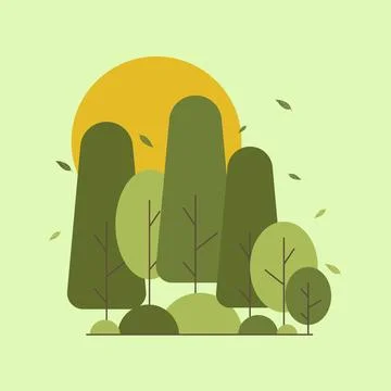Springtime landscape simple cartoon flat style. Garden green bush of vegeta.. Ilustración de archivo