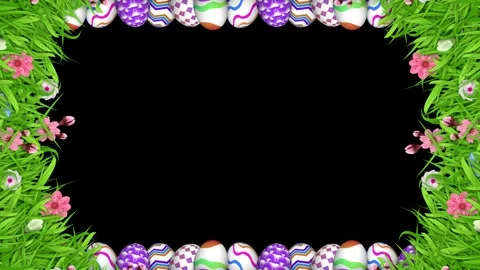 Springtime nature frames features painted eggs and blossoms over black dark Stock Footage 331129634