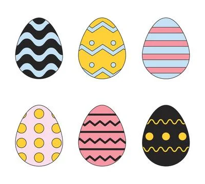 Springtime painted eggs 2D linear cartoon objects set Illustrazione stock