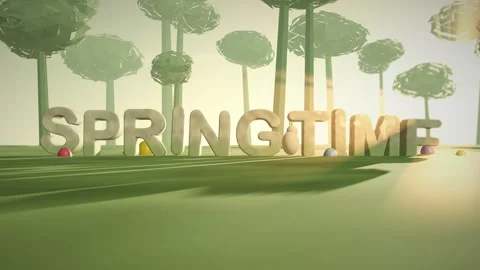 Springtime Pale Stone Letters on a Spring Meadow at Sunrise with Painted Eggs Stock Footage 342411497