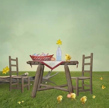 Springtime picnic with easter eggs Stock Illustration