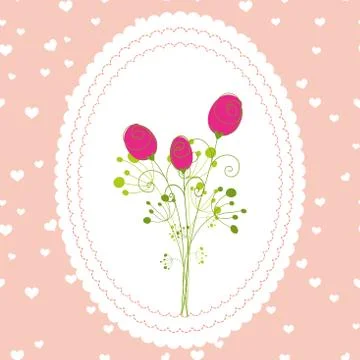 Springtime rose flowers pink background greeting card Stock Illustration
