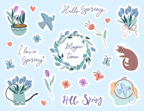 Springtime sticker set Stock Illustration