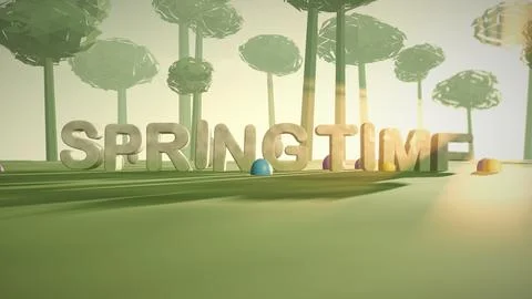 Springtime Stone 3D Text in a Spring Meadow for Easter Stock Illustration
