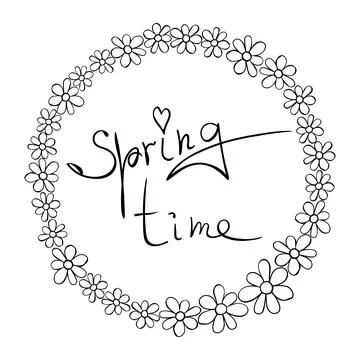Springtime - vector handwritten inscription in circle frame, border, wreath f 스톡 일러스트